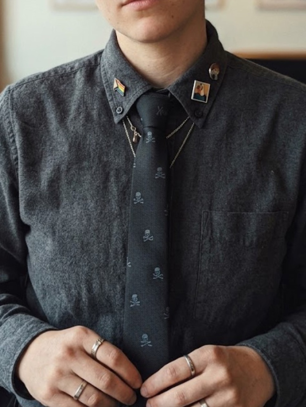 Goth Punk Black Skull Skinny Tie